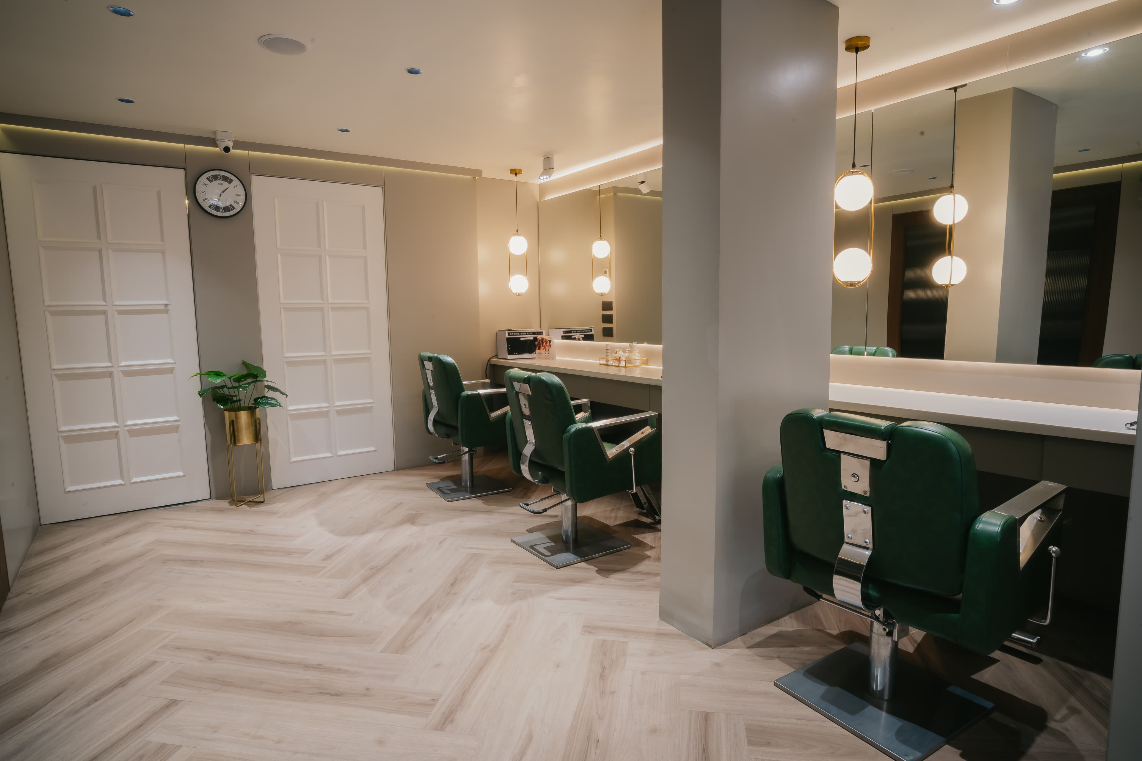 Close-up of a makeup station